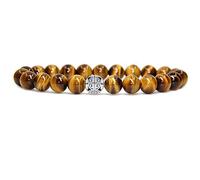 MetJakt Natural 8mm Gemstones Healing Crystal Stretch Beaded Bracelet Bangle with 925 Sterling Silver Double Happiness Pendant (Tiger Eye)