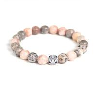 MetJakt Natural 8mm Gemstones Healing Crystal Stretch Beaded Bracelet Bangle with 925 Sterling Silver Double Happiness Pendant (Pink Zebra Jasper)