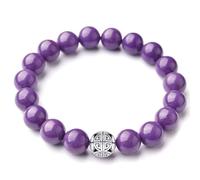 MetJakt Natural 8mm Gemstones Healing Crystal Stretch Beaded Bracelet Bangle with 925 Sterling Silver Double Happiness Pendant (US Purple Mica)