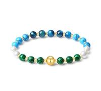 MetJakt Natural Gemstone Round Beads Stretch Bracelet - Healing Reiki 8mm with 18K Gold Ball - Stretchable Elastic Design (Blue Tiger's Eye)