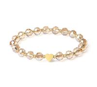 MetJakt Women Bling Multi Color 8MM Beaded Stretch Jewelry Bracelet Handmade Natural Faceted Crystal Pearl Gold Heart Bracelets for Women (Silver Champagne Crystal)