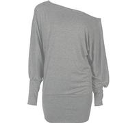 METLUQ M0D4 Ladies Off Shoulder Batwing Baggy Jumper Shirt Plain Long Sleeve Jersey Top 8-26 (Grey, UK 16-18 XL)