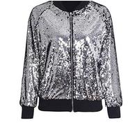 METLUQ M0D4 Ladies Sequin Palettes Glitter Bomber Jacket Club Dance Party Festival Baseball 8-16 (Silver, UK 10)