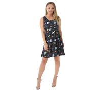 METLUQ M0D4 New Ladies Halloween Sleeveless Skull Pumpkin Bat Candle Cross Print Mini Skater Dress 8-22 (Bat & Skull Print, UK 16-18 XL)