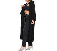 METLUQ M0D4 Womens Oversized 2 Pockets Open Front Longline Cardigan Ladies Plain Knitted Balloon Sleeve Long Cardigan One Size 8-18 Black