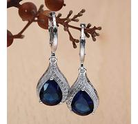 Metmejiao Sterling Silver Sapphire Topaz Gemstone Birthstone Hoop Earring Drop Cushion Cut Gemstone Dangle Leverback Earring