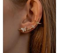 Metmejiao Vintage Crystal Butterfly Ear Glitter Rhinestone Butterfly Ear Cuff Vintage Non-Piercing Fake Earrings Bridal Wedding Climber Ear Wrap Prom Ball Ear Jewelry for Women Gold
