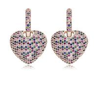 Metmolly Pave Crystal Cubic Zirconia Heart Dangle Drop Earrings for Women Sterling Silver Multicolor Rhinestone Dangling Earrings for Mom Wife Prom Party Daily Wear, 1.18in, Brass Copper, Crystal