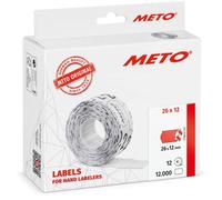 Meto Price Gun Labels (26×12 mm, Single-line, 12,000 Labels, Fluorescent red, Permanently Adhesive, for METO, Contact, Sato, Avery, Tovel, Samark etc.)