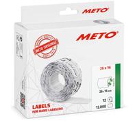 Meto Price Gun Labels (26×16 mm, Two-line, 12,000 Labels, White, Removable, for METO, Contact, Sato, Avery, Tovel, Samark etc.)