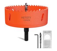 METOTY 100mm Bi-Metal Hole Saw,Universal HSS M42 Hole Saws,with Triangular Shaft Adapter and Centring Drill, One Free Dust Bag for Aluminum, Metals, Plastics, Acrylic Glass, Wood, Gypsum board