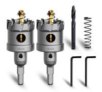 METOTY 38mm 2PCS Carbide Hole Saw Set,Heavy Duty Tungsten Carbide Tipped Hole Cutters Set with a nitrided Step Drill and L-flench, for Steel Iron,Aluminum,Stainless stell