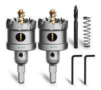 METOTY 44mm 2PCS Carbide Hole Saw Set,Heavy Duty Tungsten Carbide Tipped Hole Cutters Set with a nitrided Step Drill and L-flench, for Steel Iron,Aluminum,Stainless stell,Plastic
