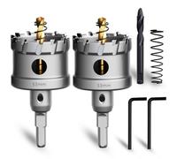 METOTY 53mm 2PCS Carbide Hole Saw Set,Heavy Duty Tungsten Carbide Tipped Hole Cutters Set with a nitrided Step Drill and L-flench, for Steel Iron,Aluminum,Stainless stell,Plastic