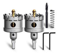 METOTY 57mm 2PCS Carbide Hole Saw Set,Heavy Duty Tungsten Carbide Tipped Hole Cutters Set with a nitrided Step Drill and L-flench, for Steel Iron,Aluminum,Stainless stell