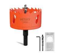 METOTY 70mm Bi-Metal Hole Saw,Universal HSS M42 Hole Saws,with Triangular Shaft Adapter and Centring Drill, One Free Dust Bag for Aluminum, Metals, Plastics, Acrylic Glass, Wood, Gypsum board