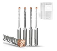 METOTY SDS Plus Hammer Drill Bit 4PC 4mm×110mm, with 4 Carbide Cutting Edges, Head with Coating, Masonry Drill, Hammer Drill, Concrete Drill, for Stone, Concrete, Natural Stone, Brick Wall