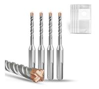 METOTY SDS Plus Hammer Drill Bit 4PC 5mm×110mm, with 4 Carbide Cutting Edges, Head with Coating, Masonry Drill, Hammer Drill, Concrete Drill, for Stone, Concrete, Natural Stone, Brick Wall