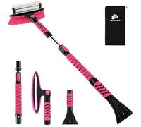 METOWARE 44'' Snow Brush and Ice Scrapers for Car Windshield, Extendable Snow Brush for Car with Ergonomic Foam Grip and 360° Pivoting Brush Head for Car SUV Truck Pink