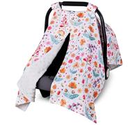 Metplus 2 in 1 Flowers Baby Car Seat Cover, Car Seat Canopy for Babies, Mom Multiuse Nursing Cover, Minky Baby Carrier Covers, Newborn Boy Girl, Peekaboo Opening