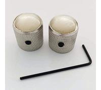 Metric Heavy Metal Knurled White Pearl Cap Guitar Dome Knobs Control for Telecaster Electric Guitar or Precision Bass, Chrome(Pack of 2)