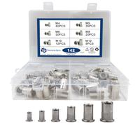 Metric Rivet Nut Kit 142cs M4 M5 M6 M8 M10 M12 304 Stainless Steel Flat Head Threaded Rivet Insert Rivnut Kit