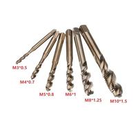 Metric Screw Tap Set for M3-M10, HSS-Co M35 Cobalt Machine Spiral Flute Taps, Right Hand Thread, Square Shank for Steel, Stainless Steel, Aluminum, 6PCS