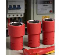 Metric Socket Set 3/8 1000V for vde Certified Metric Socket Set(16mm) | 1000V protection, Cr-V steel core, anti-slip hex interface, red insulation, electrical safety