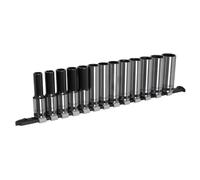 Metric Socket Set Deep 13pc 1/2"D Black Series Single Hex Sealey Railed AK7995