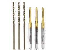 Metric Tap & Drill Bit Set, 3pcs M2 x 0.4 Spiral Point Thread Taps Titanium Coated and 3pcs 1.6mm Twist Drill Bits Roasted Yellow, Screw Tapping Threading Tools