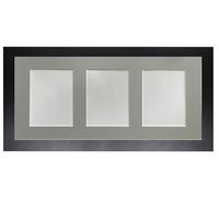Metro Black Picture Photo Frame with Dark Grey 7 x 5 Inch Three Aperture Long Mount