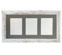 Metro Distressed White Picture Photo Frame with Dark Grey 7 x 5 Inch Three Aperture Long Mount
