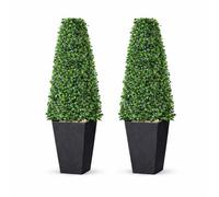 Metro Garden Floralcraft® Set of 2 Artificial Boxwood Topiary Pyramid Cones in Black Resin Pots - 55cm (1.8ft) Indoor & Outdoor Decorative Trees