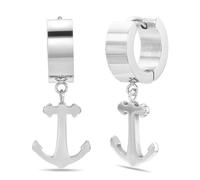 Metro Jewelry Dangling Anchor Hoop Earrings for Men and Women - Yellow or Black Ion Plated Stainless Steel Nautical Pattern Earrings - 5.7 mm Wide Unisex Hinged Hoops - Modern Style Jewelry, Stainless