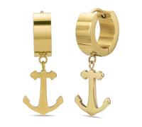 Metro Jewelry Dangling Anchor Hoop Earrings for Men and Women - Yellow or Black Ion Plated Stainless Steel Nautical Pattern Earrings - 5.7 mm Wide Unisex Hinged Hoops - Modern Style Jewelry, Yellow