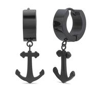 Metro Jewelry Dangling Anchor Hoop Earrings for Men and Women - Yellow or Black Ion Plated Stainless Steel Nautical Pattern Earrings - 5.7 mm Wide Unisex Hinged Hoops - Modern Style Jewelry, Black Ion
