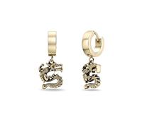 Metro Jewelry Dangling Dragons Hoop Earrings for Men and Women - Yellow or Black Ion Plated Stainless Steel Earrings - 12 mm Wide Hinged Hoops - Modern Unisex Jewelry, Yellow Gold Plated Stainless