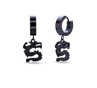 Metro Jewelry Dangling Dragons Hoop Earrings for Men and Women - Yellow or Black Ion Plated Stainless Steel Earrings - 12 mm Wide Hinged Hoops - Modern Unisex Jewelry, Black Ion Plated Stainless Steel