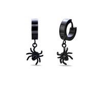 Metro Jewelry Dangling Spider Hoop Earrings for Men and Women - Yellow or Black Ion Plated Stainless Steel Spider Earrings - 10 mm Wide Hinged Hoops - Gothic Style Unisex Jewelry, Black Ion Plated