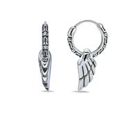 Metro Jewelry Dangling Wings Hoop Earrings for Men and Women - Stainless Steel Wing Earrings - Unisex Hinged Hoops - Elegant Modern Inspired Jewelry