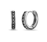 Metro Jewelry Pebble Dot Pattern Hoop Earrings for Men and Women - Black Ion Plated Stainless Steel Earrings - Unisex Hinged Hoops - Vintage Style Jewelry