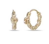 Metro Jewelry Rose Twist Hoop Earrings for Men and Women - Yellow Gold Plated Stainless Steel Earrings - Floral Motif Hinged Hoops - Modern Design Unisex Jewelry