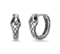 Metro Jewelry Snake Hoop Earrings for Men and Women - Stainless Steel Textured Earrings with Black Cubic Zirconia - 1.8mm Unisex Hinged Hoops - Vintage Inspired Jewelry
