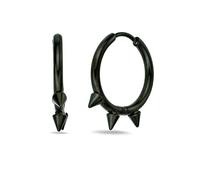 Metro Jewelry Spike Hoop Earrings for Men and Women - Yellow or Black Ion Plated Stainless Steel Round Earrings - Unisex Hinged Hoops - Modern Design Jewelry, Black Ion Plated Stainless Steel, No