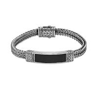 Metro Jewelry Stainless Steel Black Ion Plated Foxtail Chain Bracelet for Men with Enamel and Cubic Zirconia - 8.5 Inches Long Bracelet - 13 mm Wide with Push Lock Clasp