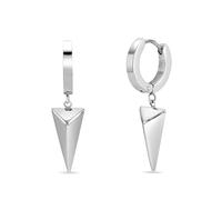 Metro Jewelry Triangle Drop Hoop Earrings for Men and Women - Stainless Steel Dangling Pyramid Earrings - 7mm Wide Unisex Hinged Hoops - Modern Geometric Statement Jewelry