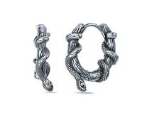 Metro Jewelry Twisted Snake Hoop Earrings for Men and Women - Stainless Steel Serpent Textured Earrings - Unisex Hinged Hoops - Vintage Inspired Jewelry