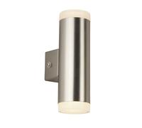 metro led glass outdoor wall light in satin silver