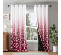 Metro Parlor Red White Ombre Full Blackout Curtains 84 Inches Long 2 Panels for Living Room Bedroom Moroccan Geo Patterned Room Darkening Thermal Insulated Grommet Top Window Treatment Drapes,52x84