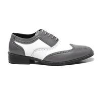 Metrocharm Two-Tone Wingtip Oxford Men's Dress Shoes, Synthetic Leather, Brogue Style, Lace-Up Design for Formal Wear, MC118, Gray White, 14